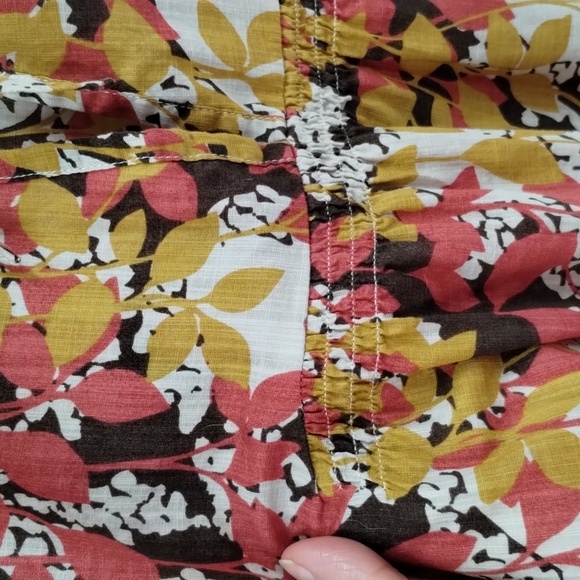 Eddie Bauer autumn colors open front peasant blouse w/tie red brown yellow - Picture 4 of 7